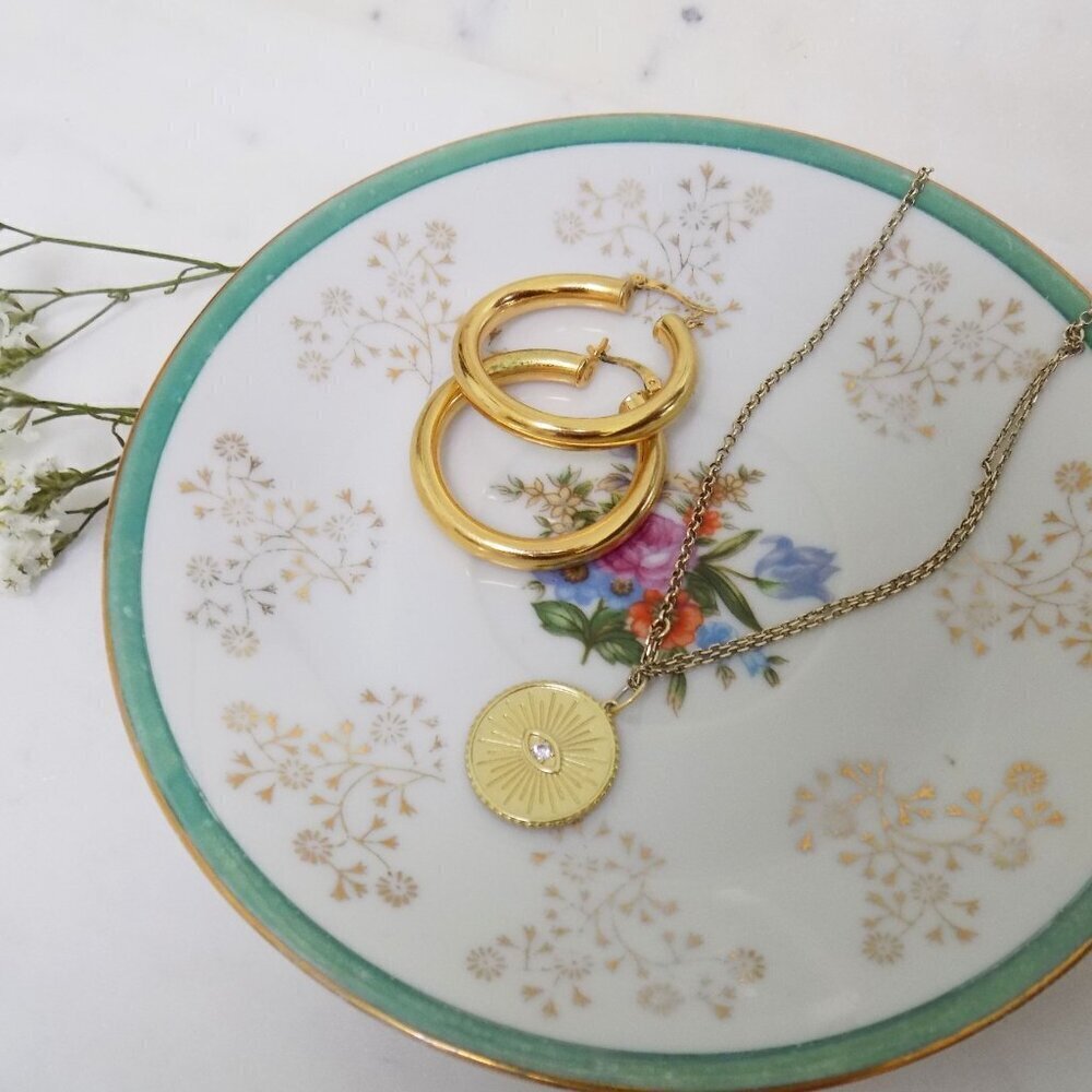 vintage trinket dish jewelry ring earring tray decor floral cottagecore